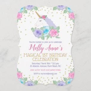 Unicorn 1er anniversaire Invitation en rose et or