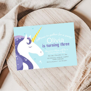 Unicorn 3e anniversaire Invitations Magique Cute