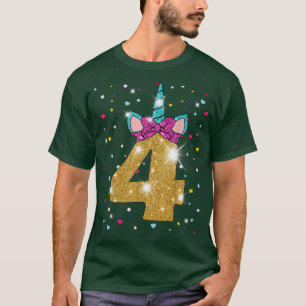 Unicorn 4e anniversaire fille quatre ans T-shirt 4