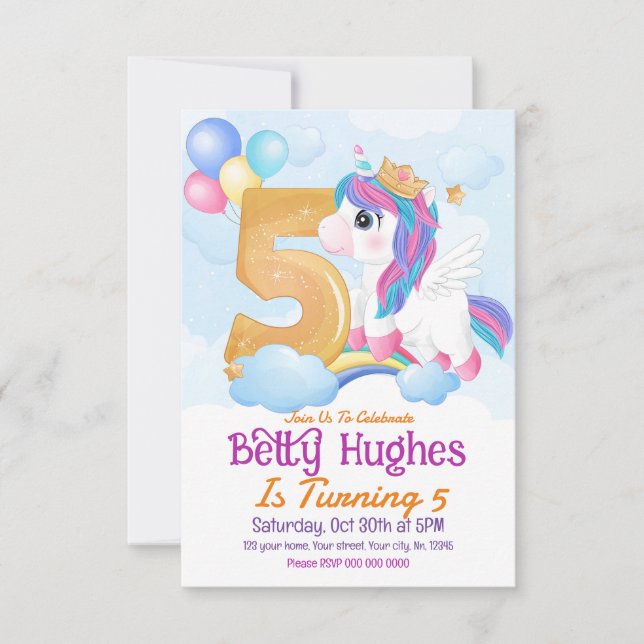 Unicorn 5e anniversaire Invitation (Devant)