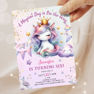 Unicorn 6e anniversaire Invitation fille rose & or