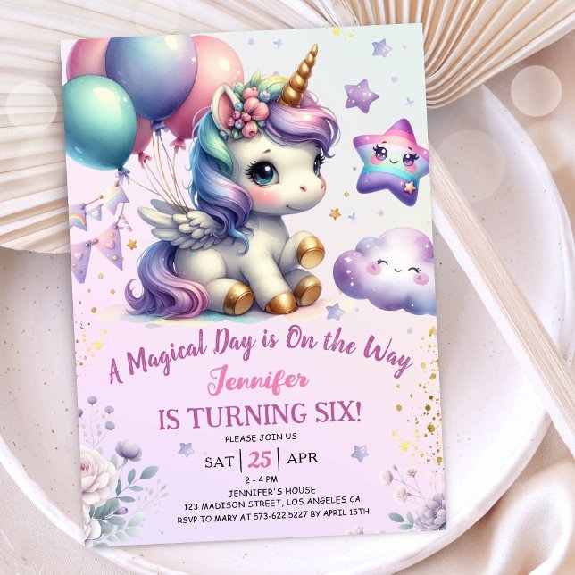 Unicorn 6e anniversaire Invitation fille violet &  (#UnicornBirthdayInvitation #UnicornBirthdayInvitationTemplate #UnicornBirthdayInvitationEditable)