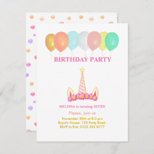 Unicorn 7e anniversaire fête Invitation