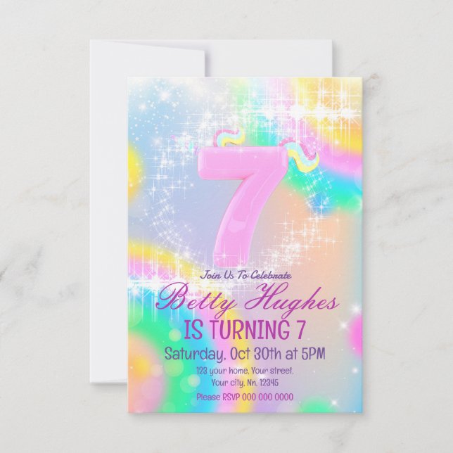 Unicorn 7e anniversaire Invitation (Devant)