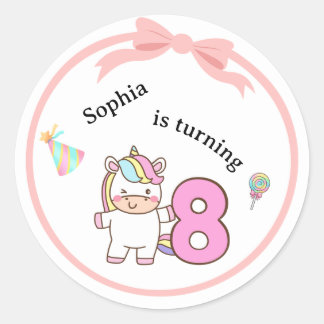 Unicorn 8 Birthday Sticker Pack Cute Party Design