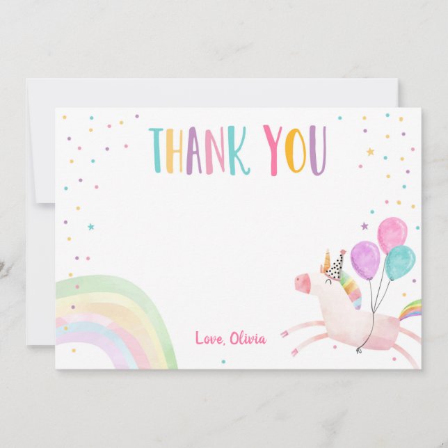 Unicorn anniversaire Carte de remerciements rose m (Devant)
