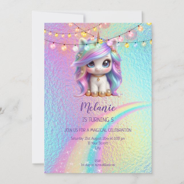 Unicorn Anniversaire Fête Fille Invitation (Devant)