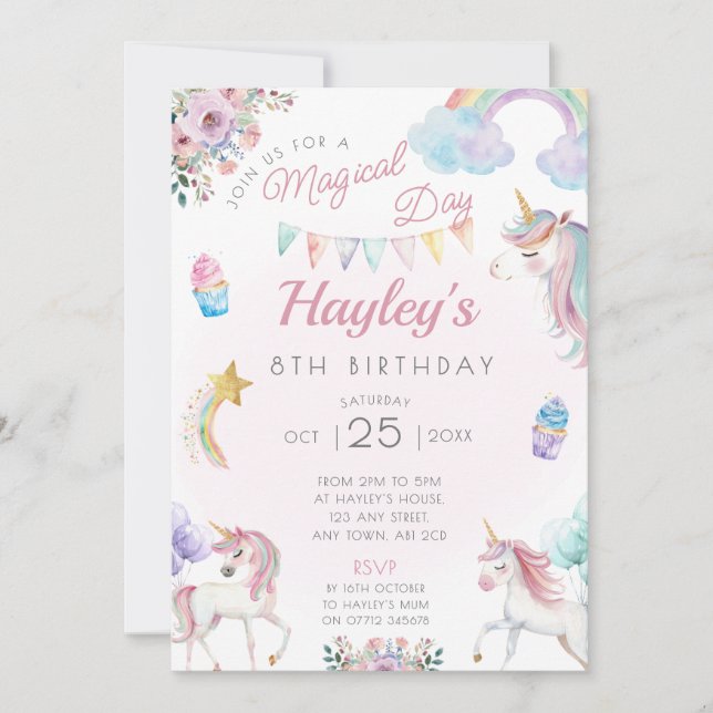Unicorn Anniversaire Fête Invitation Jour magique (Devant)