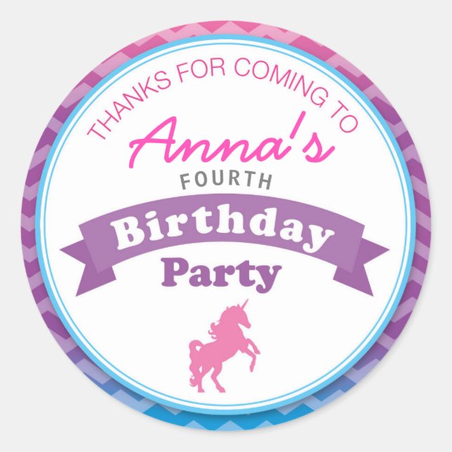 Unicorn Anniversaire fête Merci Sticker (Devant)