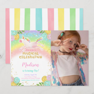 Unicorn Anniversaire Fête Photo Invitation