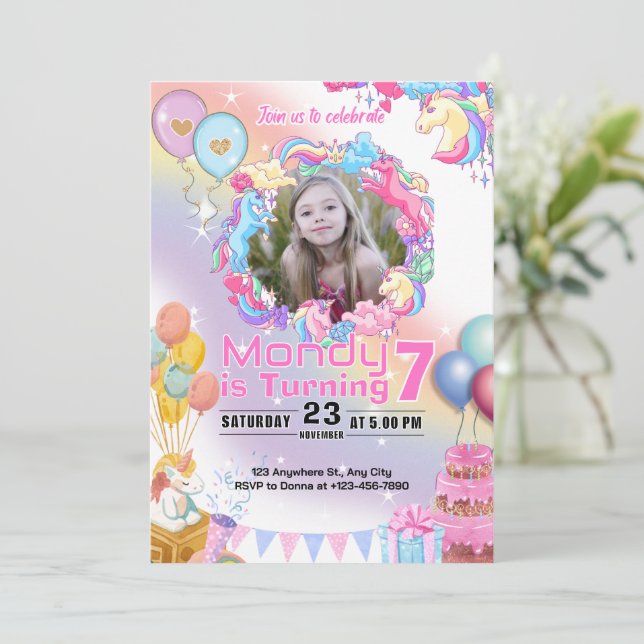 Unicorn Anniversaire Invitation (Debout devant)