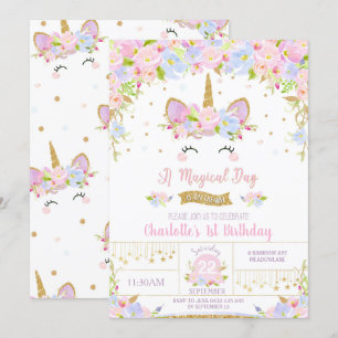 Unicorn Anniversaire Invitation Cute Floral Girls