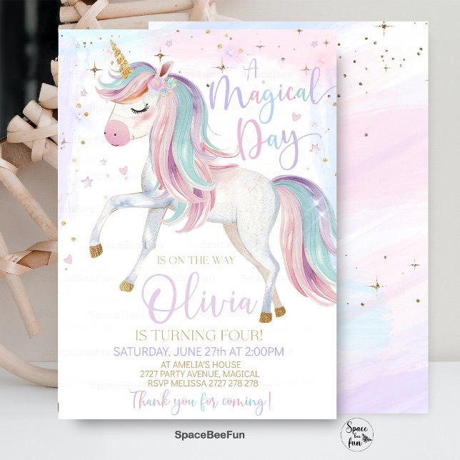 Unicorn Anniversaire Invitation Party ⇢ ♥ ♥ ♥ ♥ (Unicorn Birthday,Invitation Party,Unicorn Invite,Magical Rainbow,Invite Girls,Birthday Party,Unicorn)