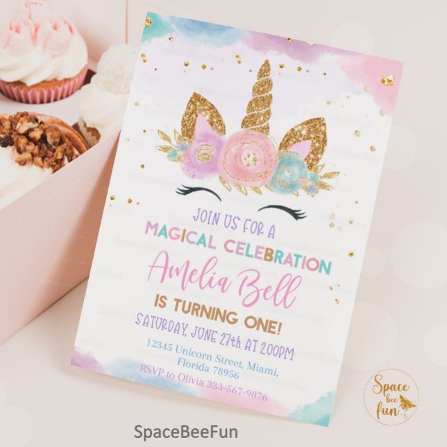 Unicorn Anniversaire Invitation Unicorn Party Magi (Unicorn Birthday Invitation Unicorn Party Magical Party Invite Rainbow Unicorn First Birthday)