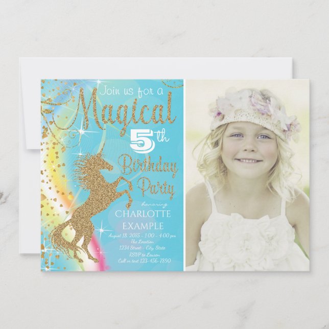 Unicorn Anniversaire Invitations de fête Style pho (Devant)