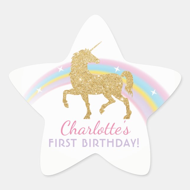 Unicorn Anniversaire Star Favoriser Stickers (Devant)