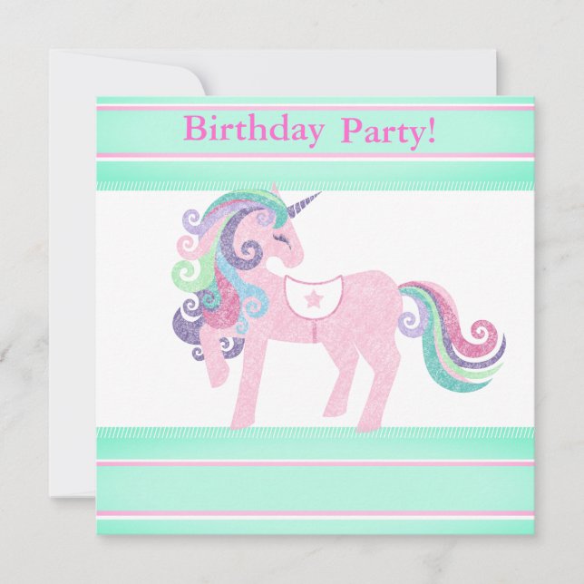UNICORN AQUA ROSE ANNIVERSAIRE INVITATION DU PARTI (Devant)