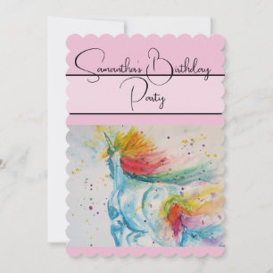 Unicorn Aquarelle Anniversaire Fête Invitation