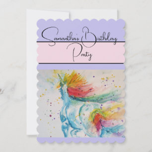 Unicorn Aquarelle Anniversaire Fête Invitation
