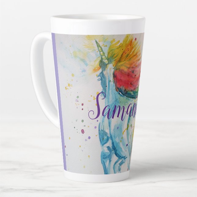 Unicorn Aquarelle Arc-en-ciel Filles Nom Mug (Angle gauche)