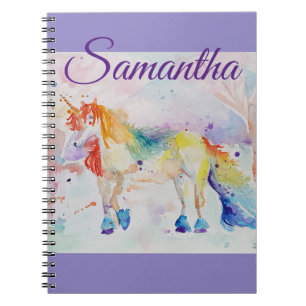 Unicorn Aquarelle Peinture Girls Nom Carnet