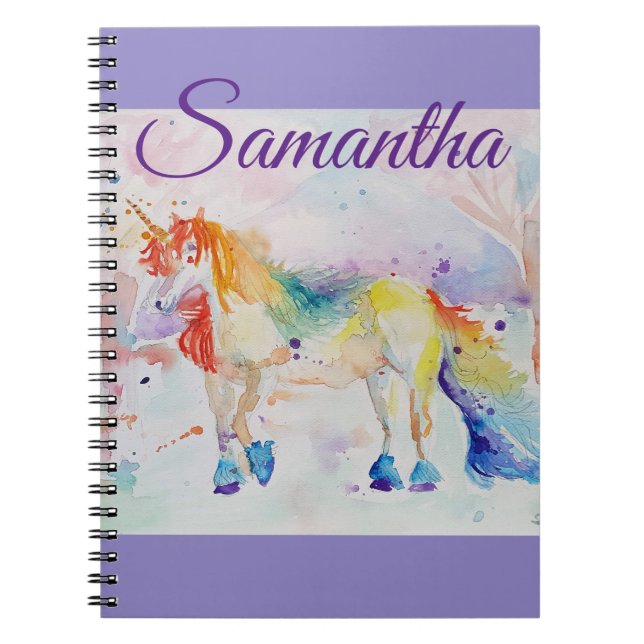 Unicorn Aquarelle Peinture Girls Nom Carnet (Devant)