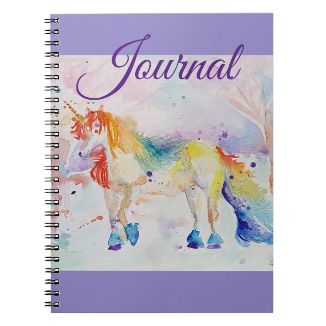 Unicorn Aquarelle Peinture Girls Nom Carnet (Devant)