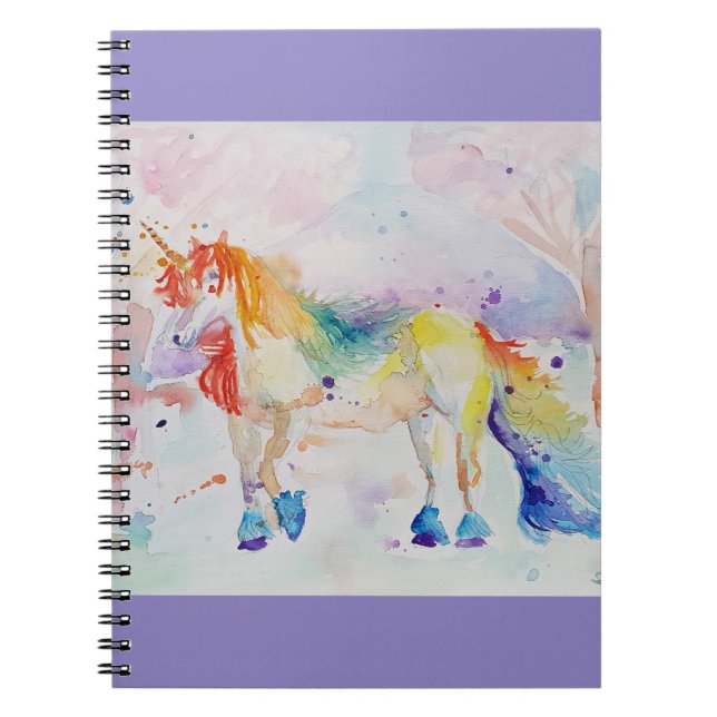 Unicorn Aquarelle Peinture Girls Nom Carnet (Devant)