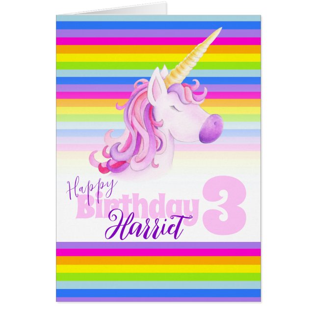 Unicorn arc-en-ciel 3ème carte d'anniversaire pers (Devant)