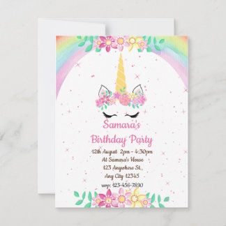 Unicorn Arc en Ciel, Étincelles Invitation Anniver