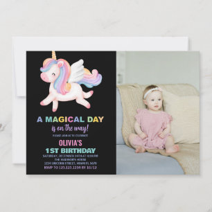 Unicorn Arc en ciel Invitations avec photo