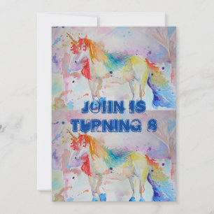 Unicorn Art Watercolor Boys Invitation Anniversair