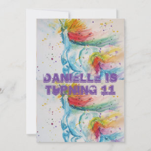 Unicorn Art Watercolor Girls Birthday Invitation