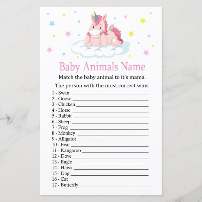 Unicorn Baby Animaux Nom Jeu (Devant)