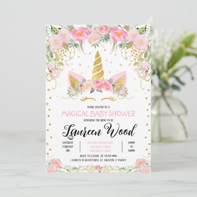 Unicorn Baby Shower Invitation (Debout devant)