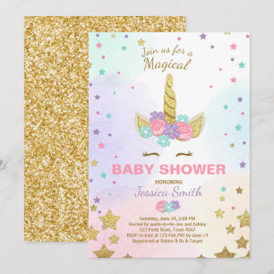 Unicorn Baby shower Invitation Pink Gold Magie