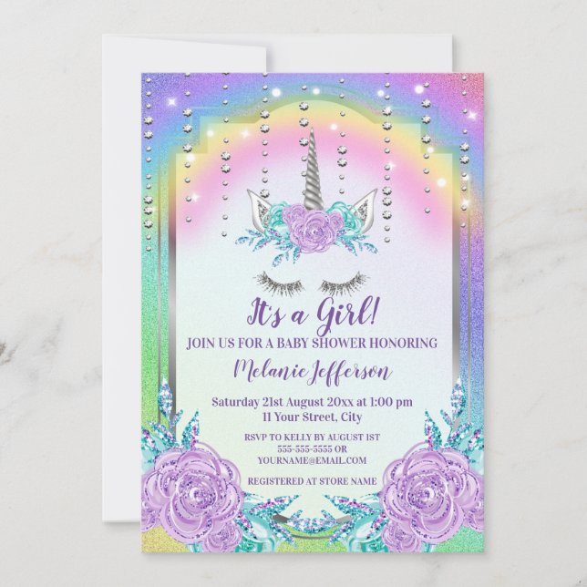 Unicorn Baby Shower Invitations (Devant)