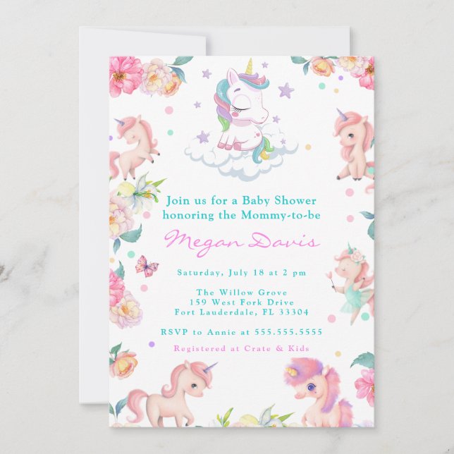 Unicorn Baby Shower Invitations (Devant)