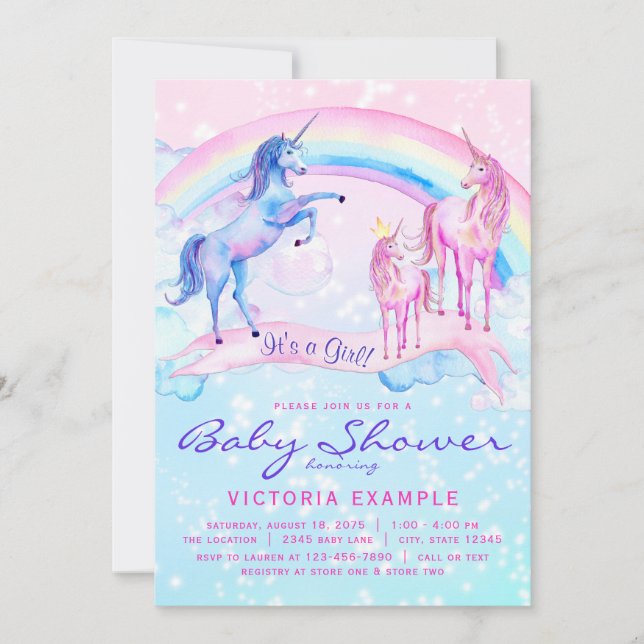 Unicorn Baby Shower Invitations Pastel Unicorn (Devant)