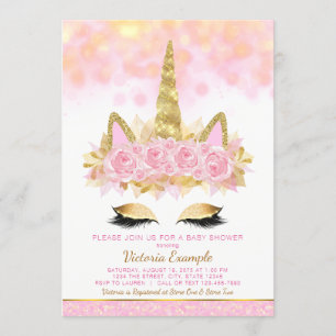 Unicorn Baby Shower Invitations Pink Gold Unicorn