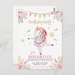 Unicorn Ballerina Rose Floral Invitation Anniversa