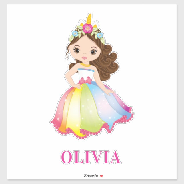 Unicorn belle fille en Rainbow Colours Sticker (Feuille)