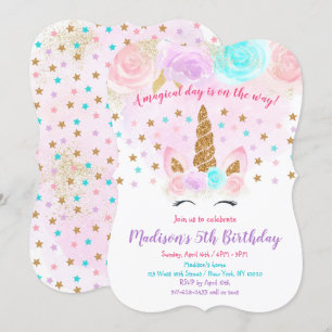 Unicorn Birthday Invitation Pink Gold Magical