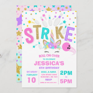 Unicorn Bowling Invitation Bowling fête d'annivers