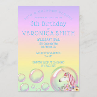 Unicorn Bubble Anniversaire Fête Invitation