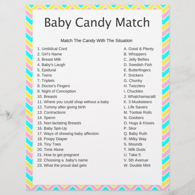 Unicorn Candy Match Baby shower Jeu (Devant)