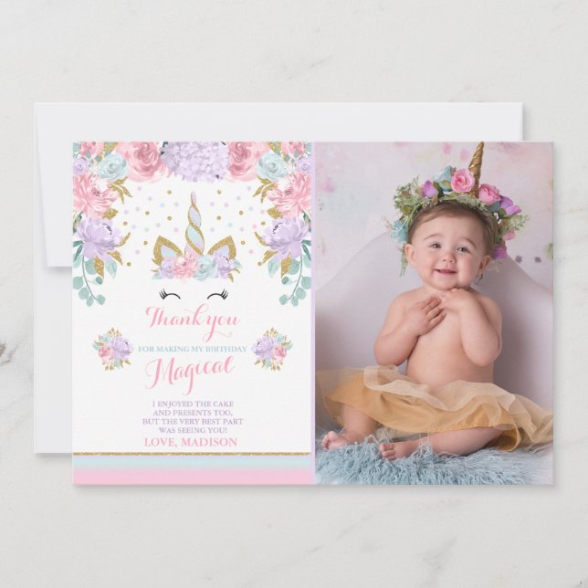 Unicorn Carte de remerciements Pink Gold Magical U (Devant)