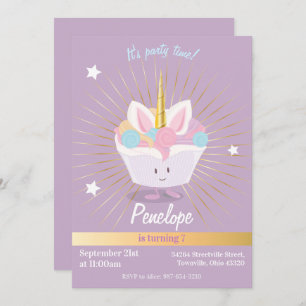 Unicorn Cupcake aux étoiles  Invitation d'annivers