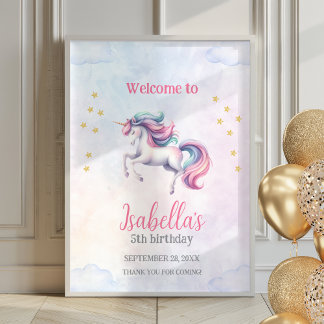 Unicorn Cute Aquarelle Poster Affiche de bienvenue