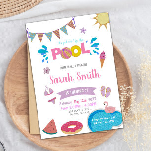 Unicorn Donut Pink Pool Invitations Anniversaire